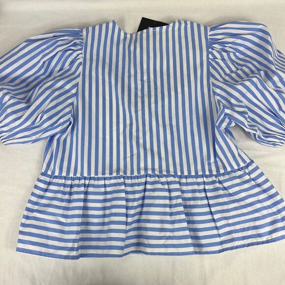 Marc New York Andrew Marc Blue White Striped Peplum Top NWT Medium - Picture 8 of 10